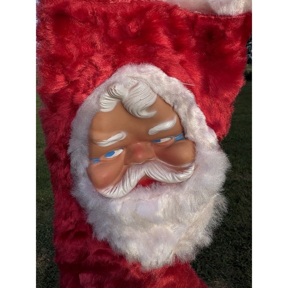 Vintage 1950's Rubber Face Plush Red Santa Stocking Christmas White Beard - Picture 2 of 6